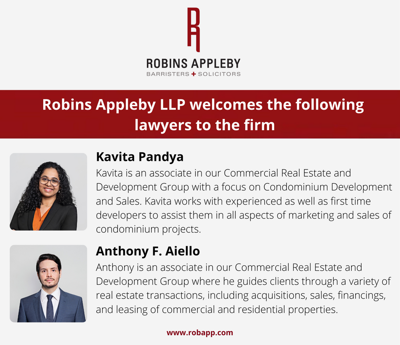 Robins Appleby Welcomes Two Associates - News