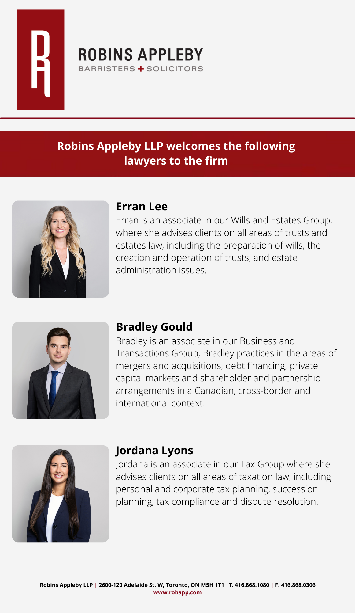 Robins Appleby Welcomes Three New Associates