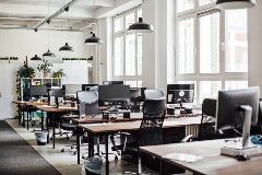 Tables and chairs in an empty office